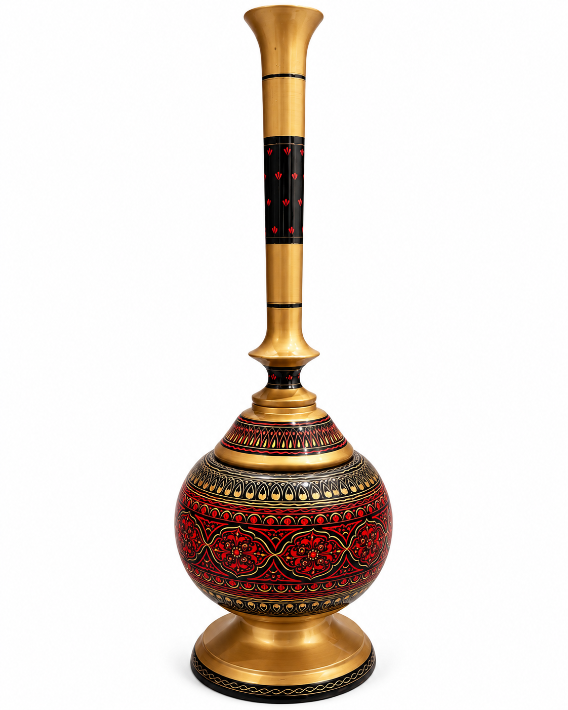 Handcrafted Tall Decorative Vase with Red & Gold Detailing