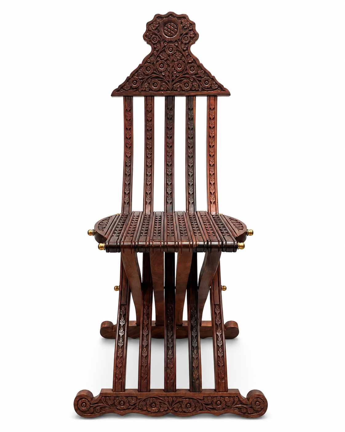 Hand Carved Wooden Folding Chair | Walnut & Resin