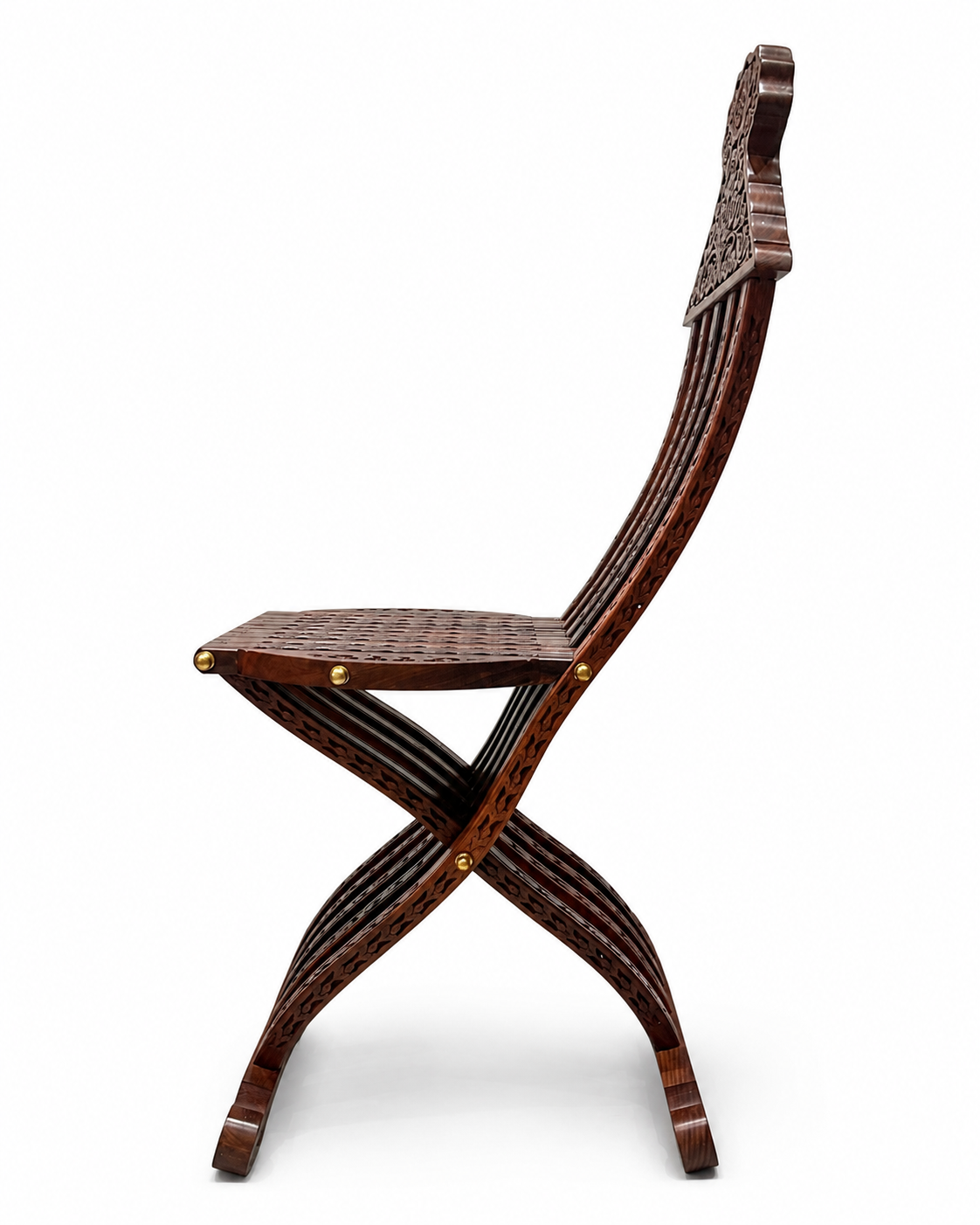 Hand Carved Wooden Folding Chair | Walnut & Resin