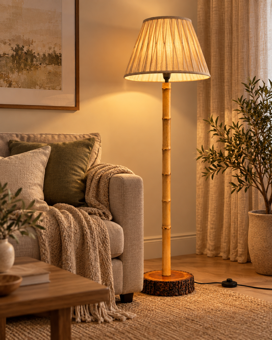 Handmade Natural Bamboo Wood Floor Lamp