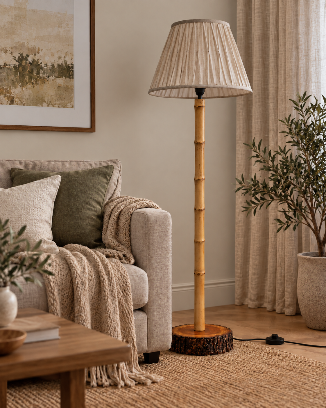 Handmade Natural Bamboo Wood Floor Lamp