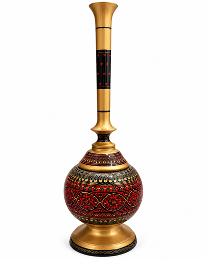 Handcrafted Tall Decorative Vase with Red & Gold Detailing