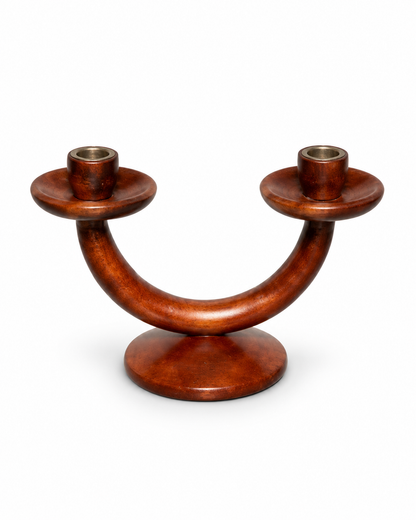 Handcrafted Double Wooden Candle Holder