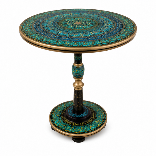 Hand-Painted Turquoise Wooden Side Table | Walnut & Resin