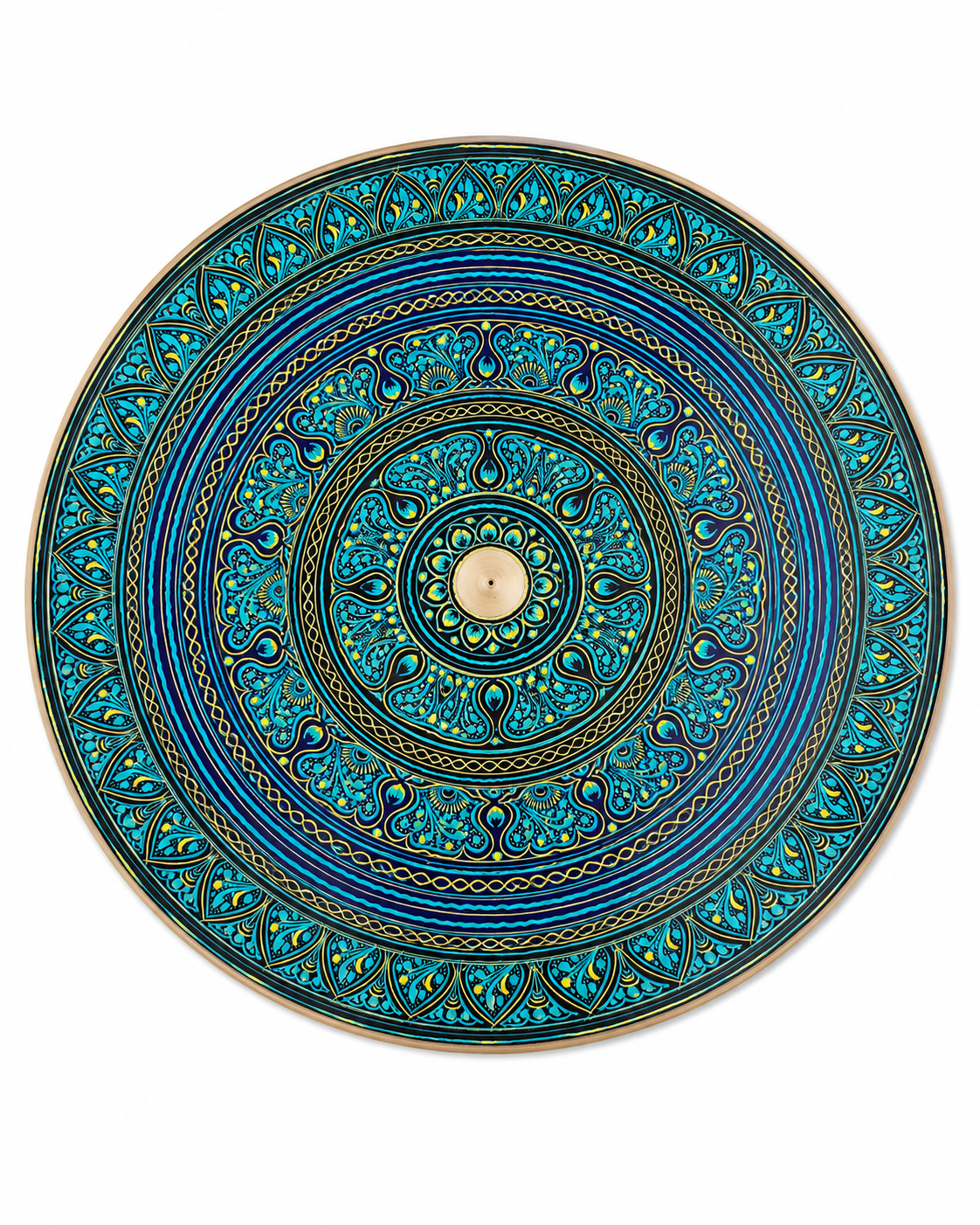 Hand-Painted Turquoise Wooden Side Table | Walnut & Resin