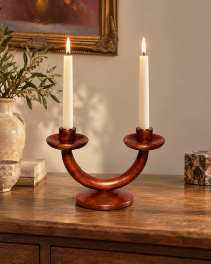 Handcrafted Double Wooden Candle Holder