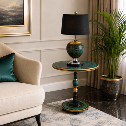 Hand-Painted Turquoise Wooden Side Table | Walnut & Resin