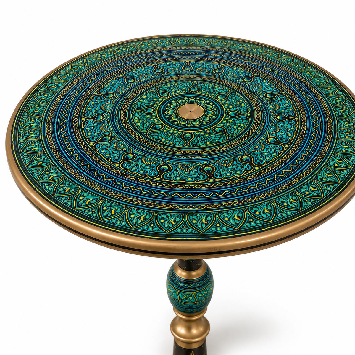 Hand-Painted Turquoise Wooden Side Table | Walnut & Resin