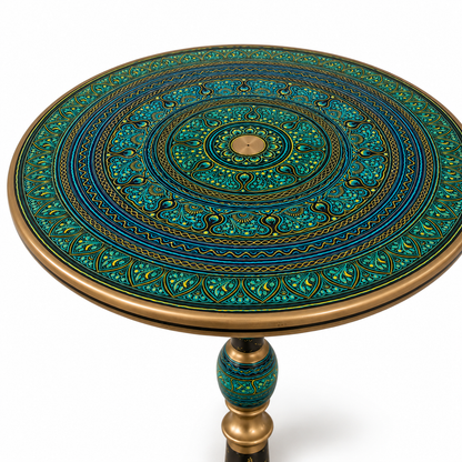 Hand-Painted Turquoise Wooden Side Table | Walnut & Resin