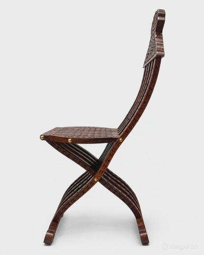 Hand Carved Wooden Folding Chair | Walnut & Resin